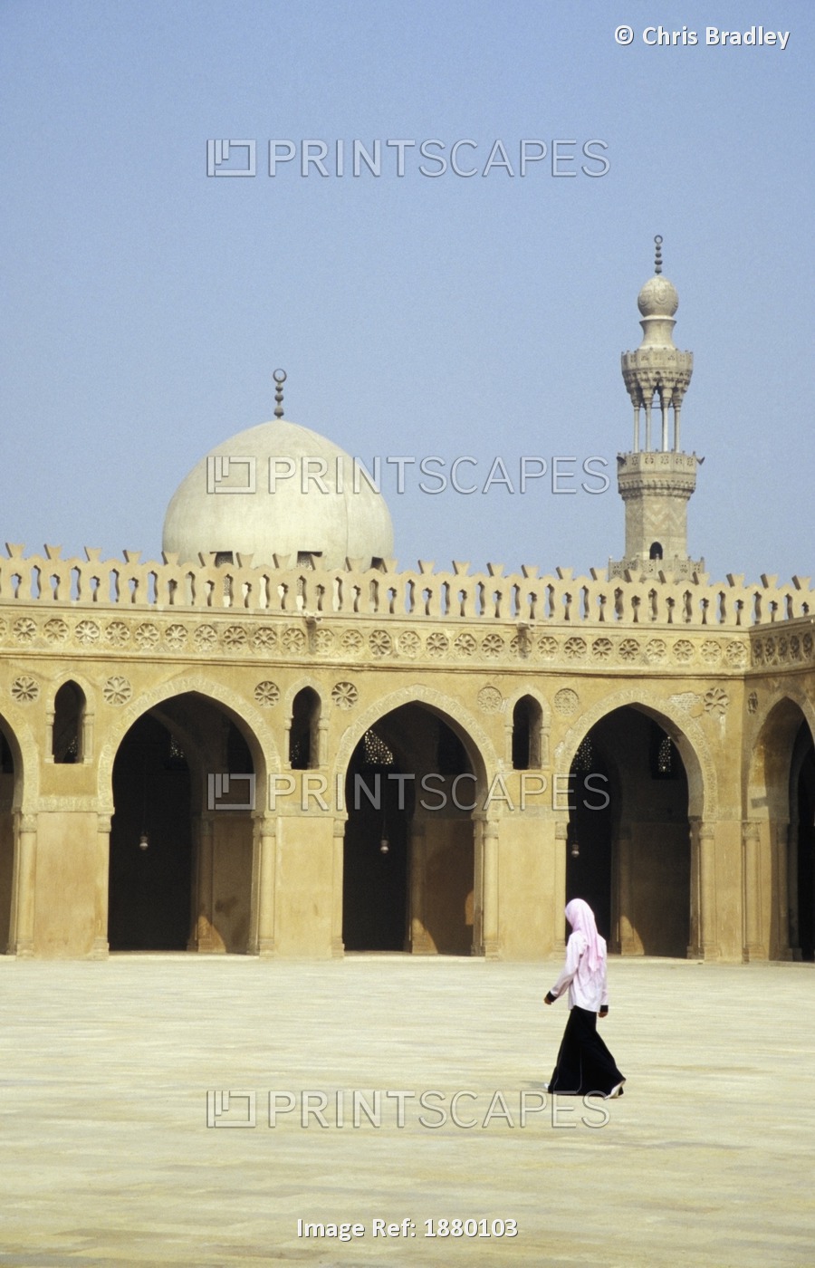 Veiled Girl Walking Through Courtyard Ibn Tulun Mosque