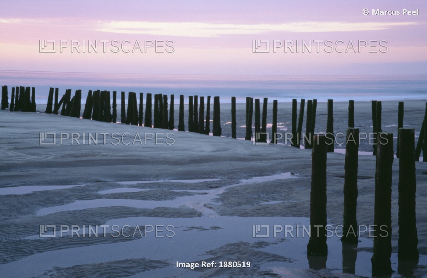 Seascape At Dusk With Pillars In Foreground, Biarritz