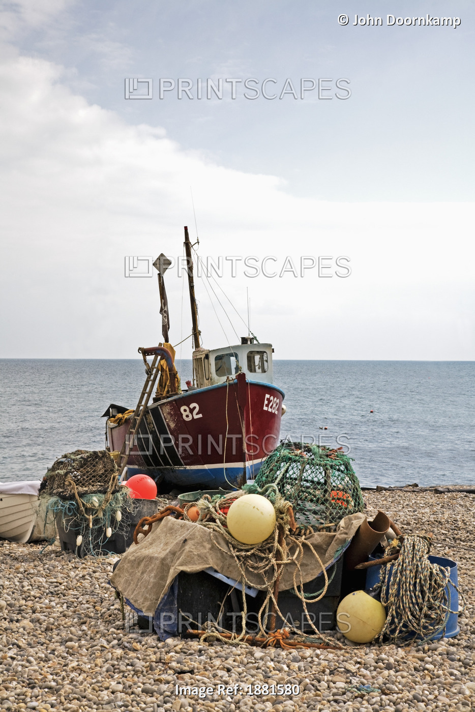 Fishing Boat And Tackle On The Beach; Beer, Devon, England