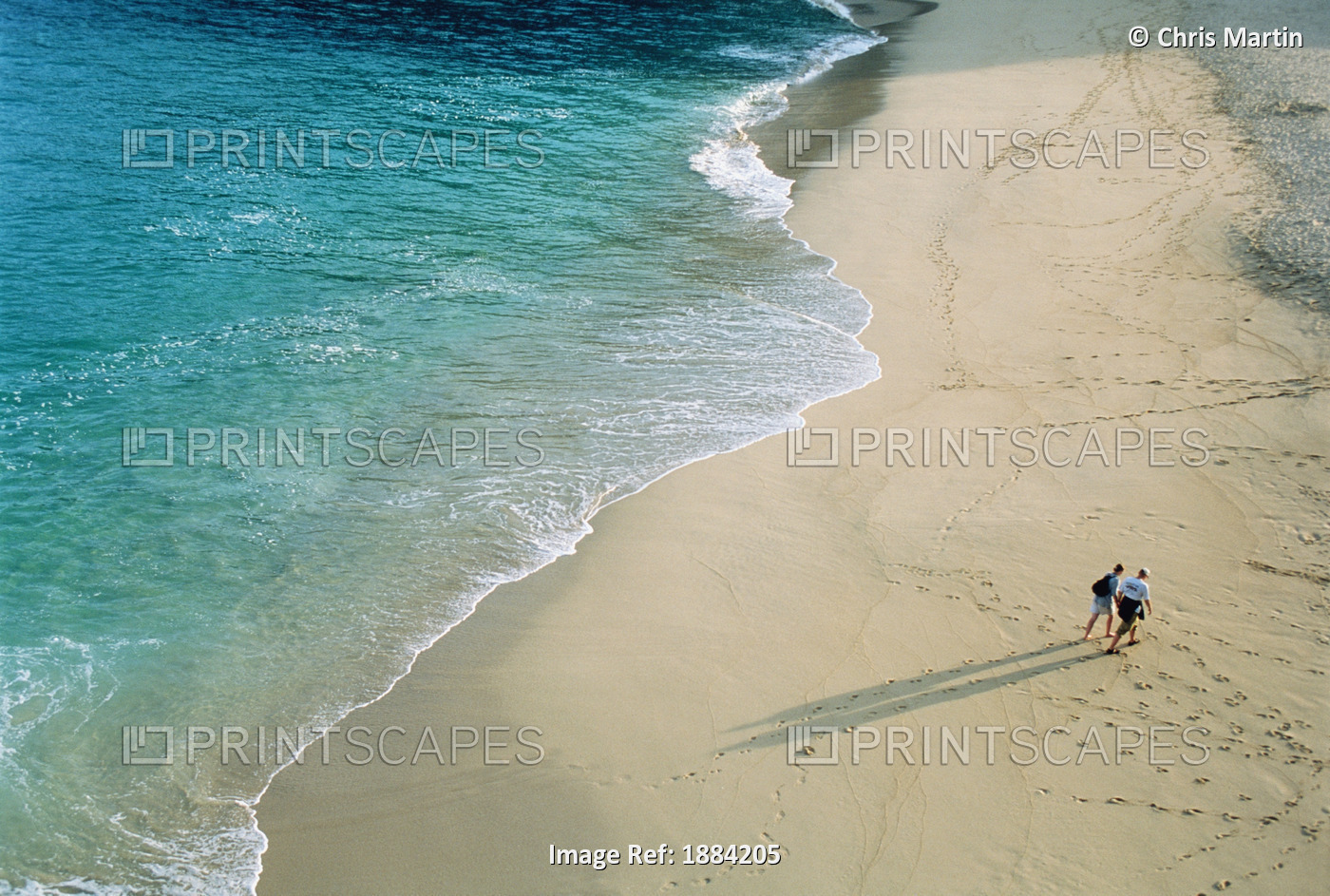 Couple Walking On Portcurno Beach, Aerial View