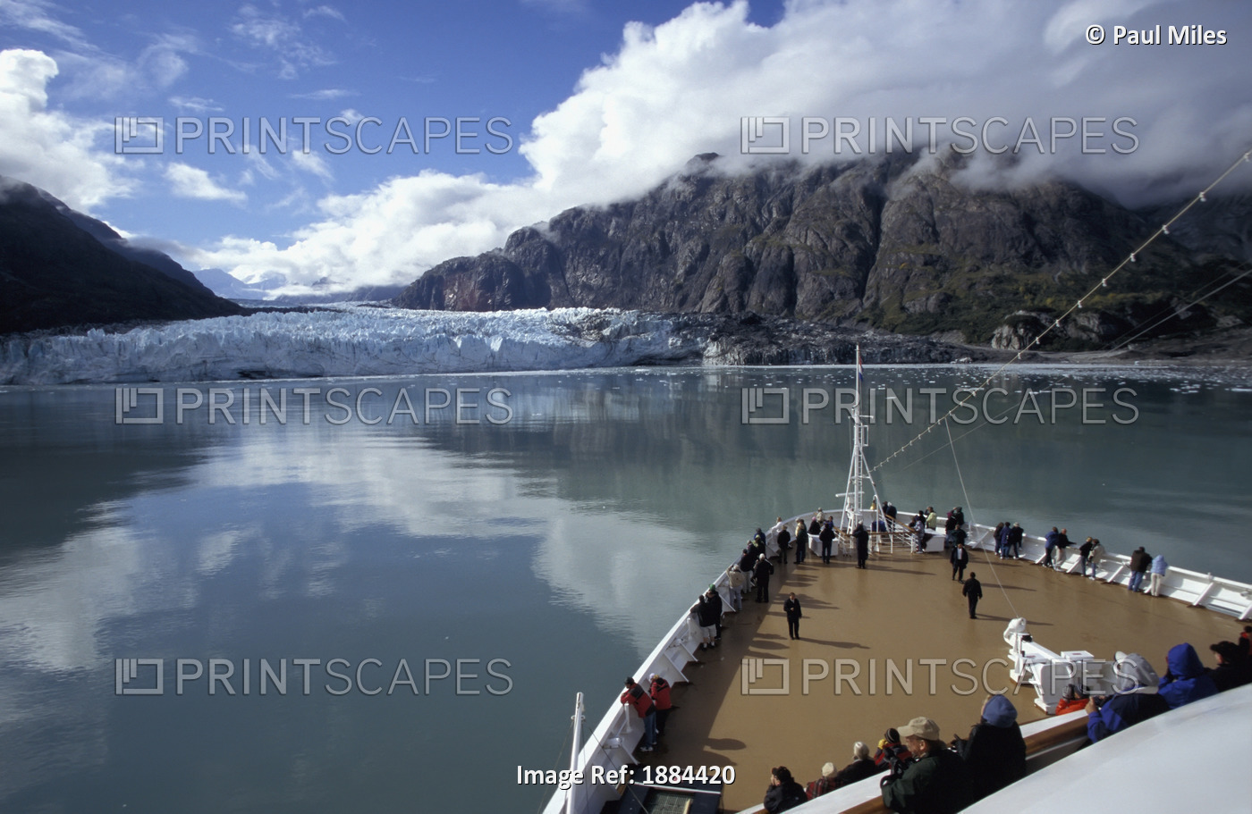 Tourists On Deck Of Cruise Ship Looking At Margerie Glacier