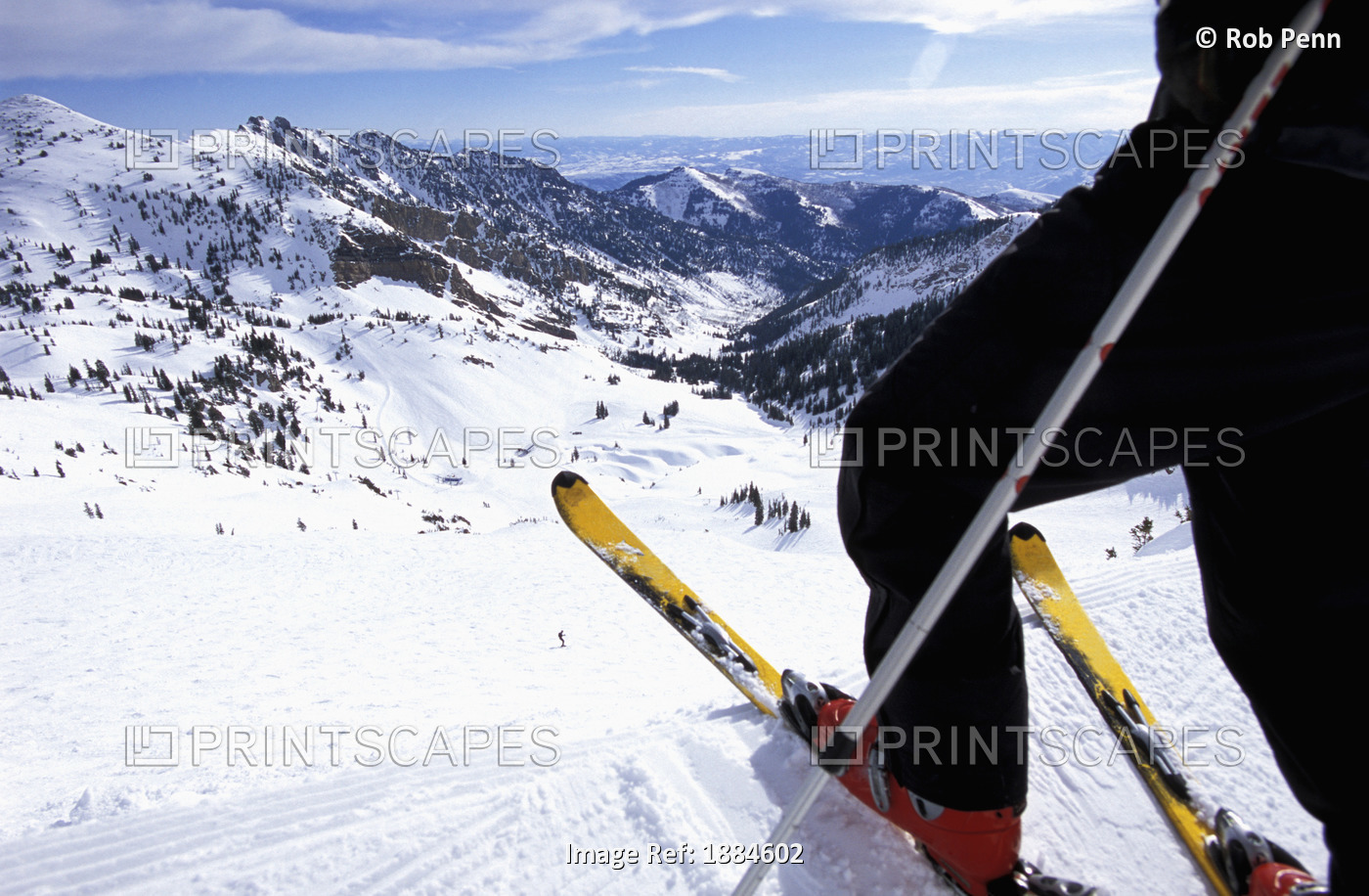 Skier On Top Of Mountain, Low Angle View