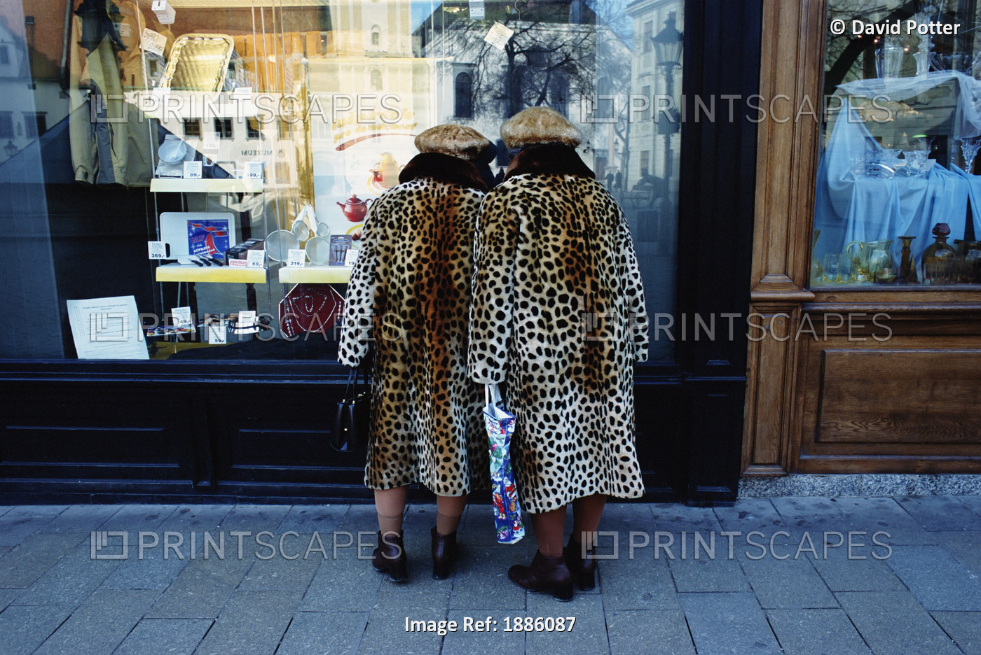 Ladies In Matching Fur Coats Window Shopping In The Old Town