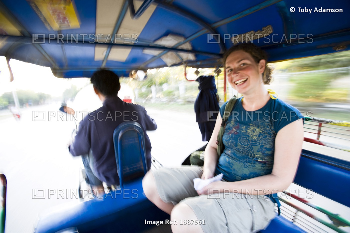 Young Woman Traveller In Tuk-Tuk.