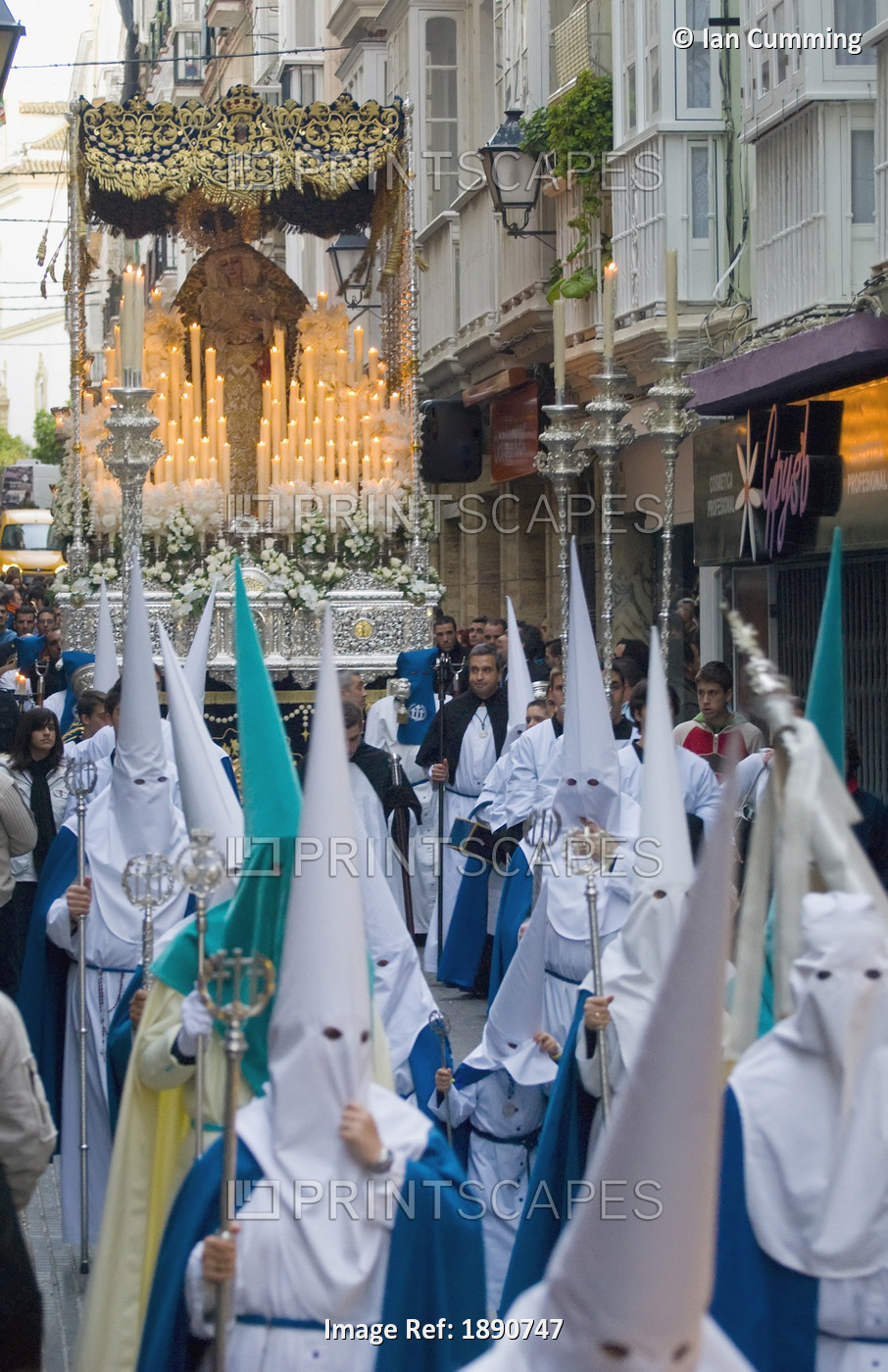 Procession Through Alleys Of Cadiz During Semana Santa Easter Festival