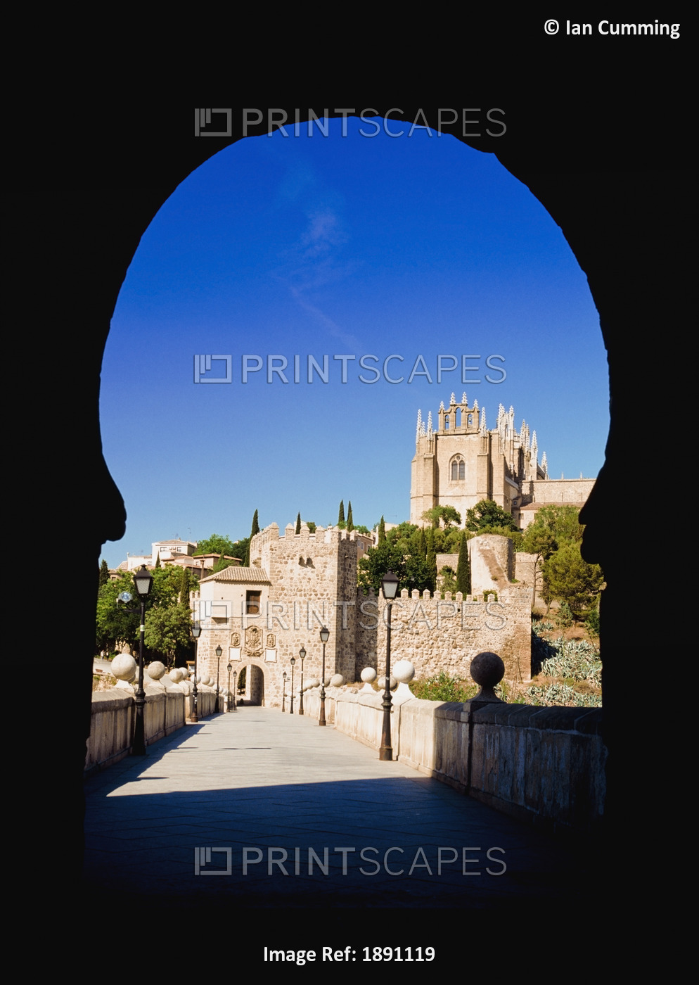 Church Of San Juan De Los Reyes Viewed Along Puente De San Martin, Toledo, Spain