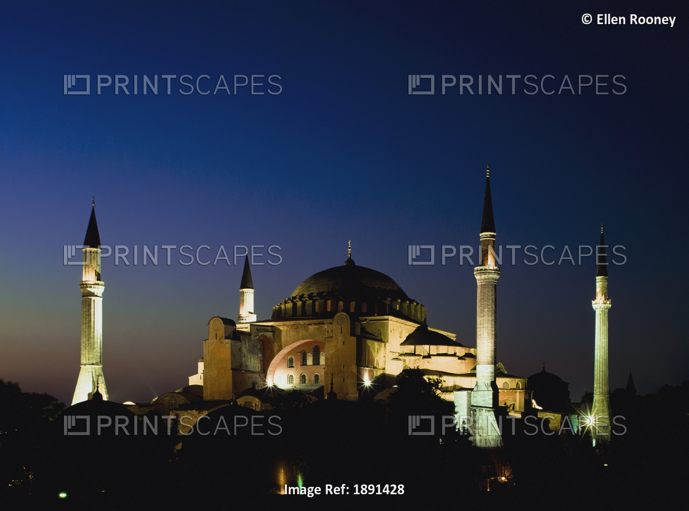 Illuminated Hagia Sophia Mosque At Dusk