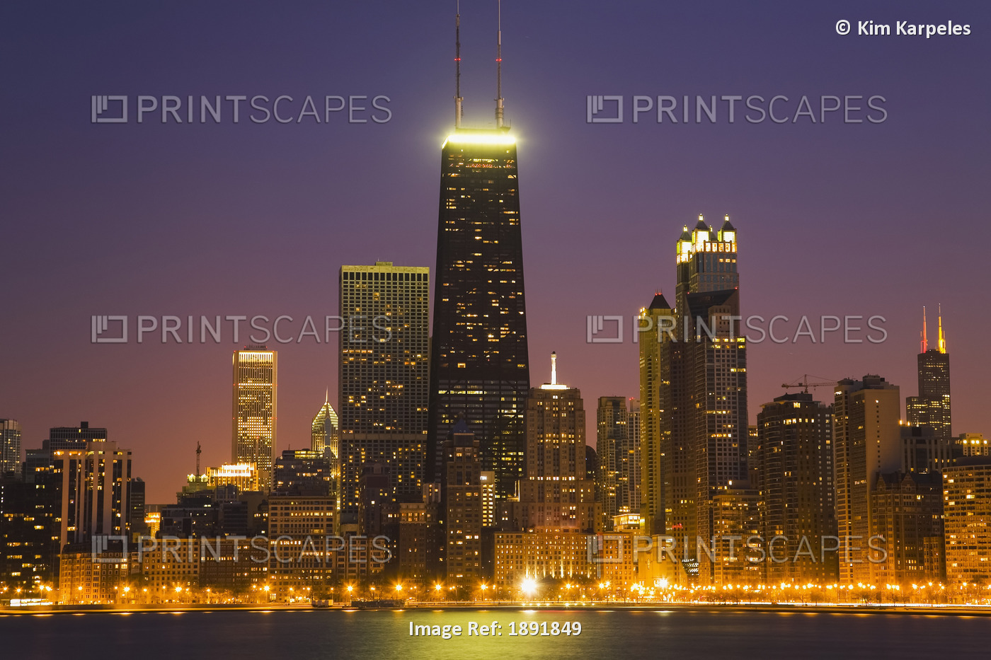 Chicago Skyscrapers With John Hancock Center At Night