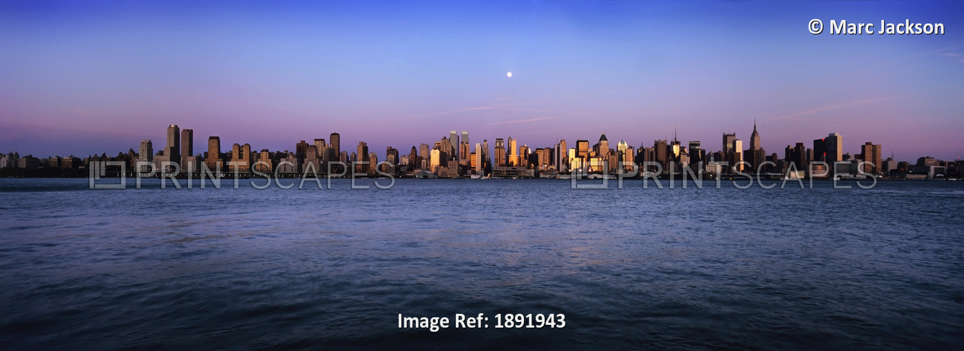 Moon Over Midtown Manhattan Skyline At Dusk