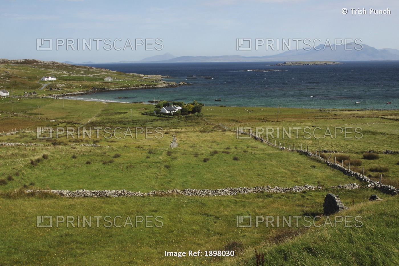 Green Fields And Stone Walls On Inishbofin Island Off The Coast In Connacht ...