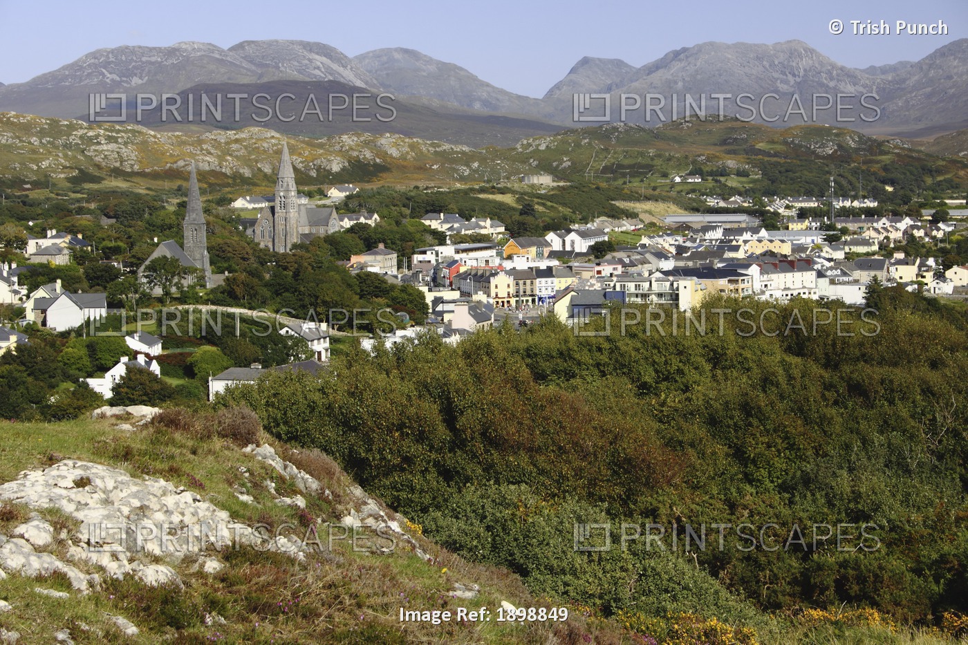 View Of Clifden Town And The Twelve Bens Mountain Range In The Heart Of ...