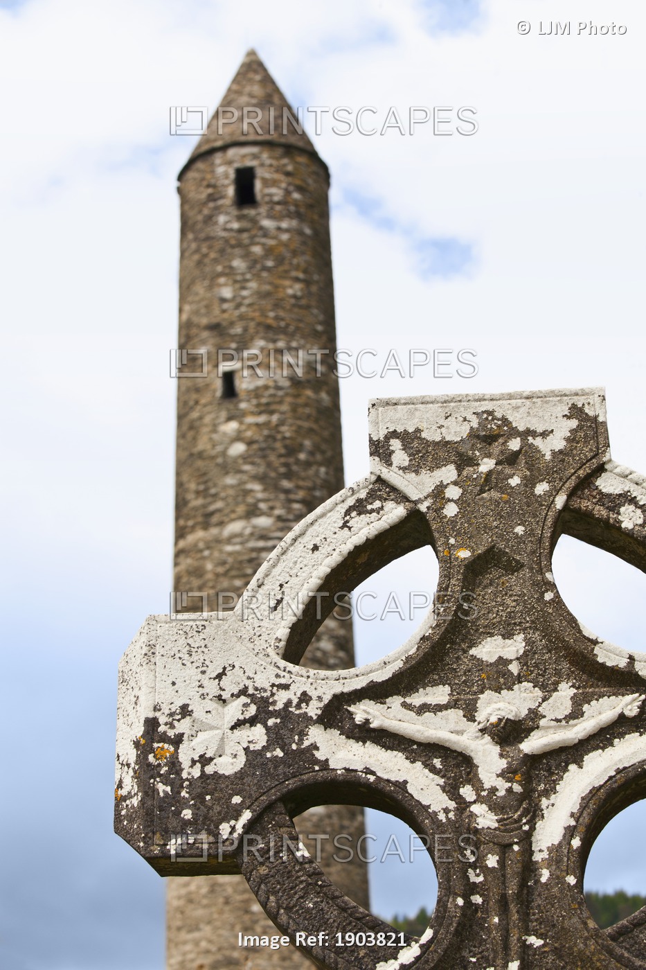 A Tombstone In A Cemetery And A Round Tower On A 6Th Century Monastic Site; ...