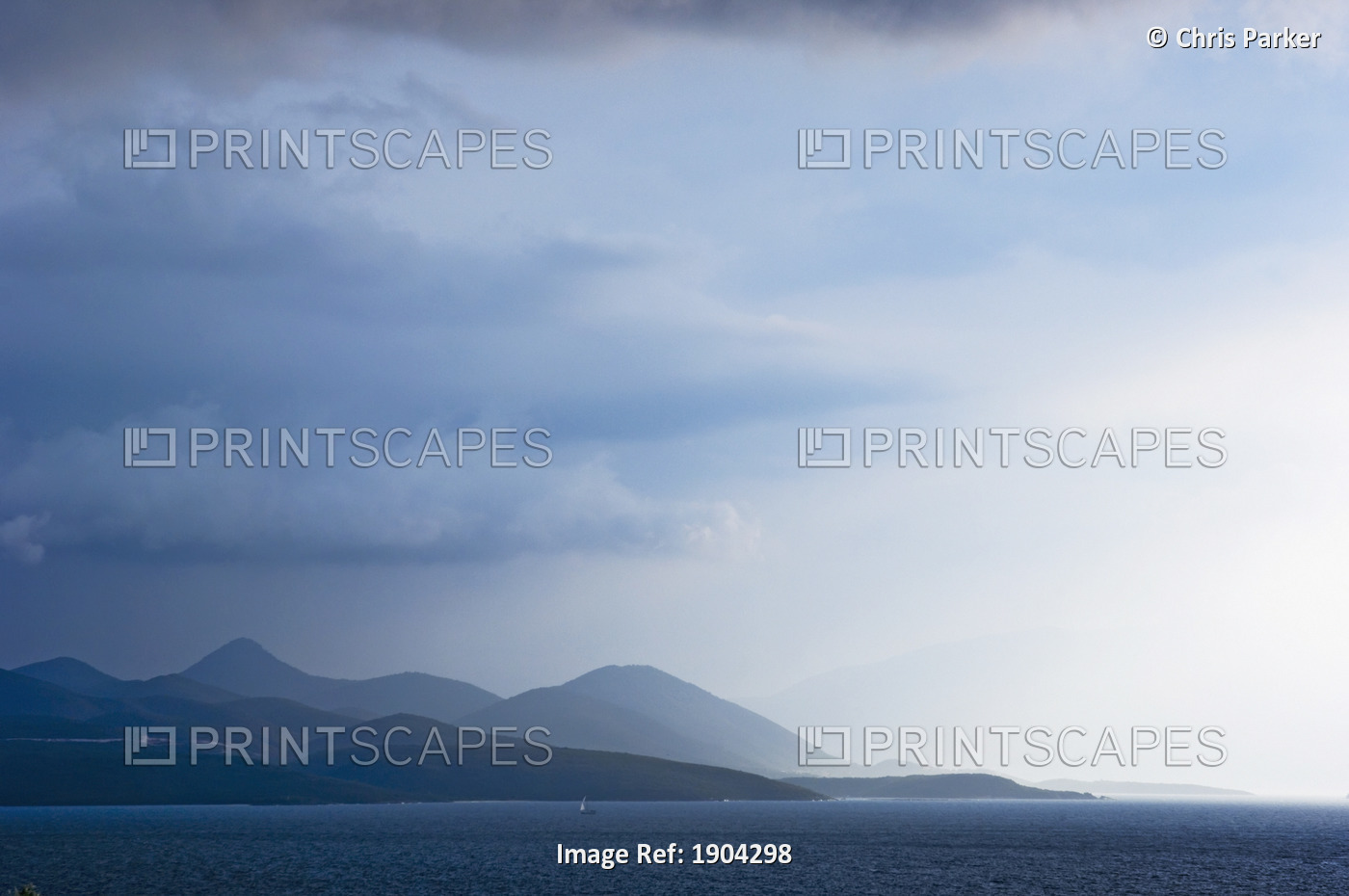 Fading Seascape Of Ioninan Islands At Sunset, Ioninan Islands,Greece