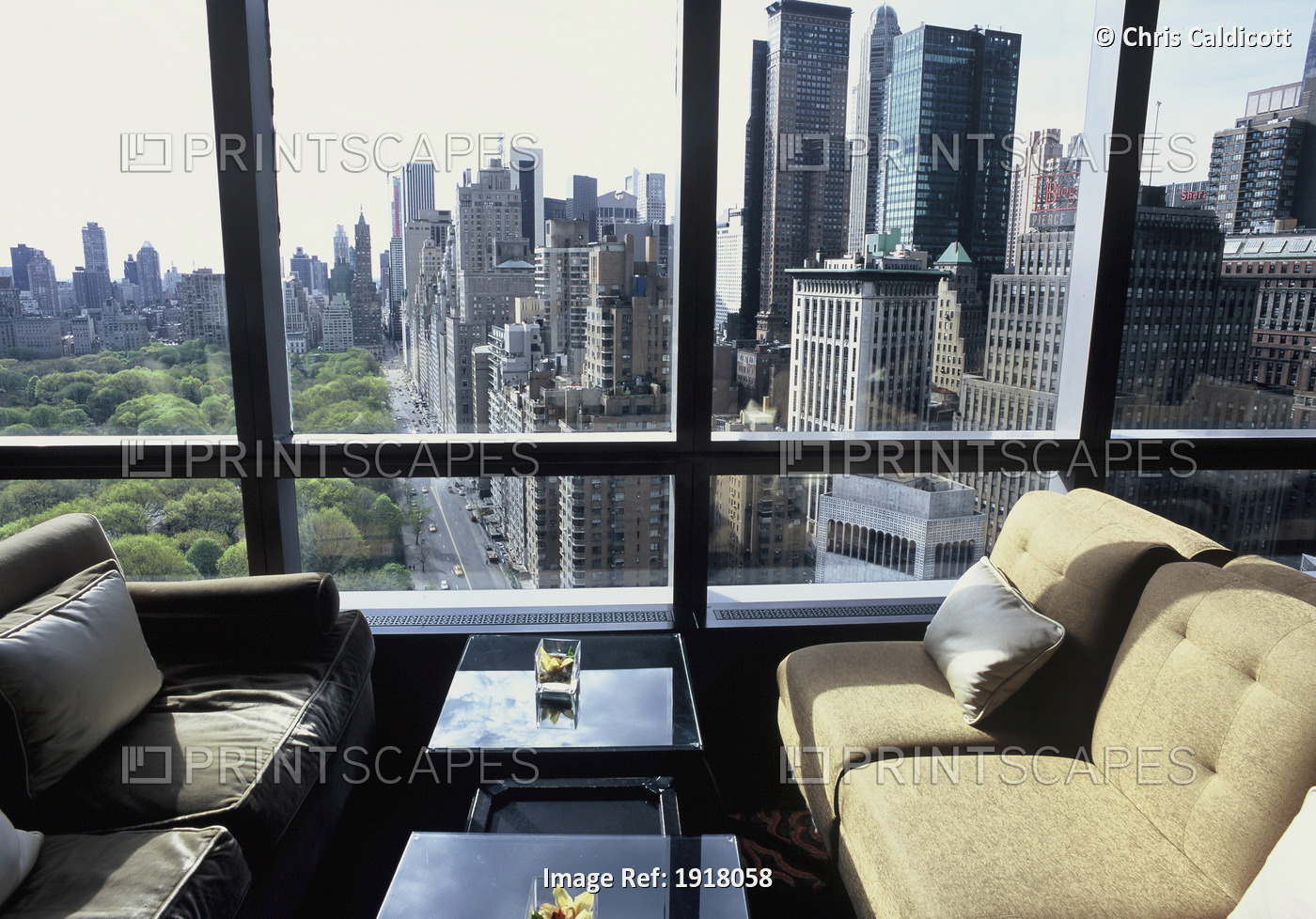 City Skyline And Central Park From Bar Of Mandarin Oriental Hotel; New York ...