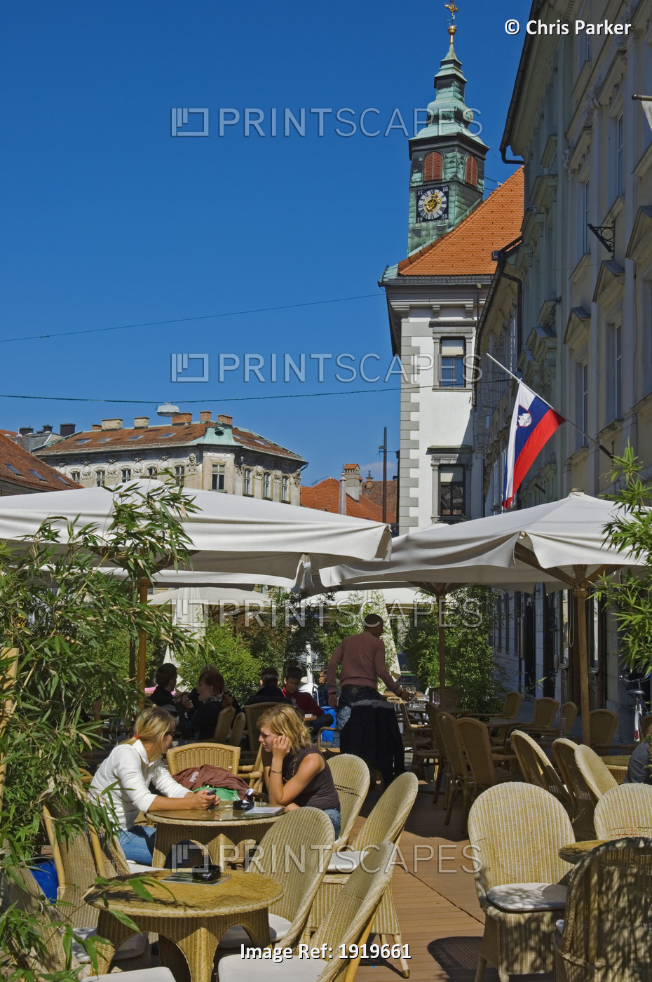 Young People Enjoying The Outdoor Cafe, Ljubljana, Slovenia