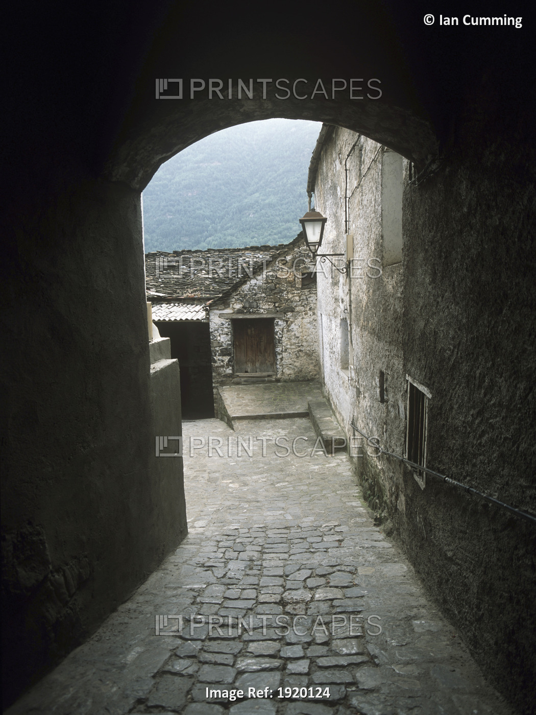 Looking Into Small Cobbled Courtyard In Torla Village In The Pyrenees, Spain.