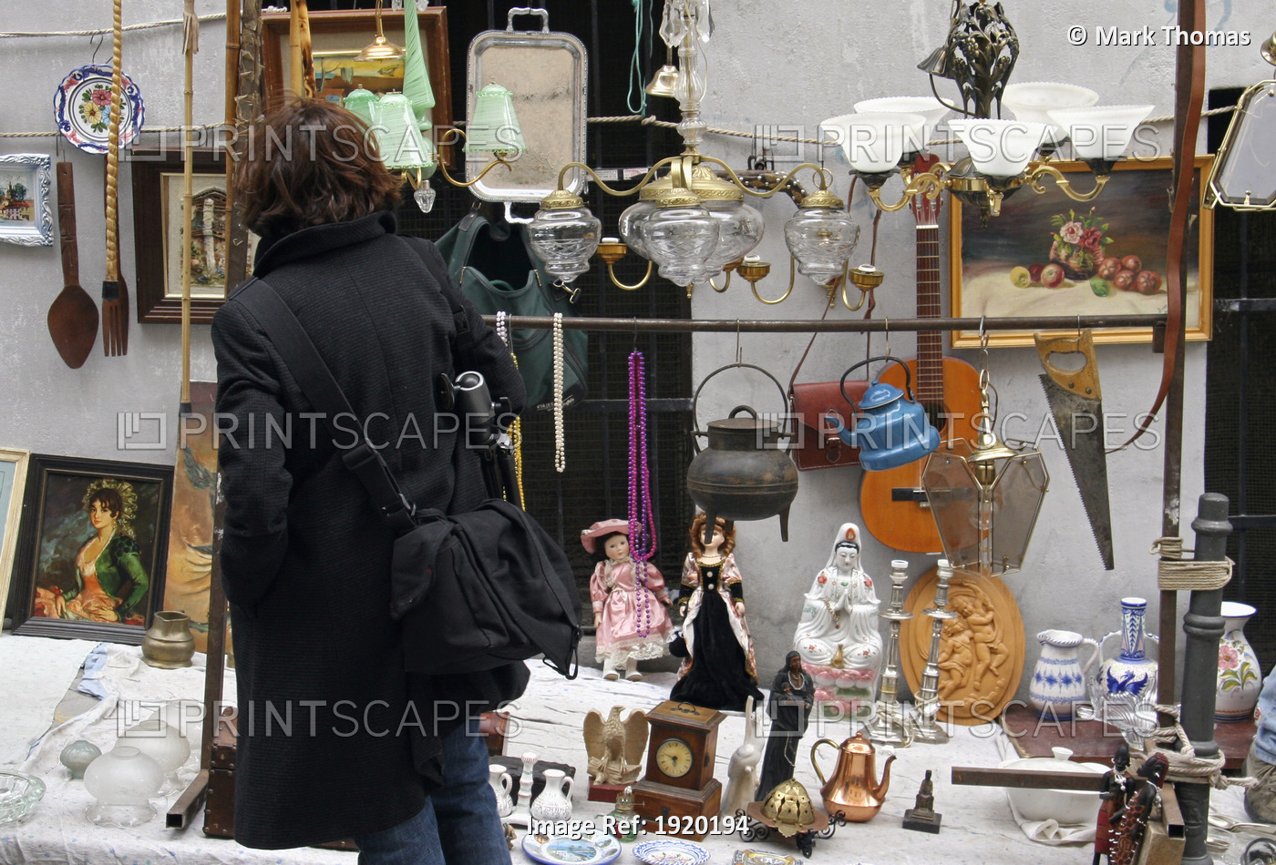 Woman Shopping At El Rastro Flea Market, Madrid, Andalucia, Spain