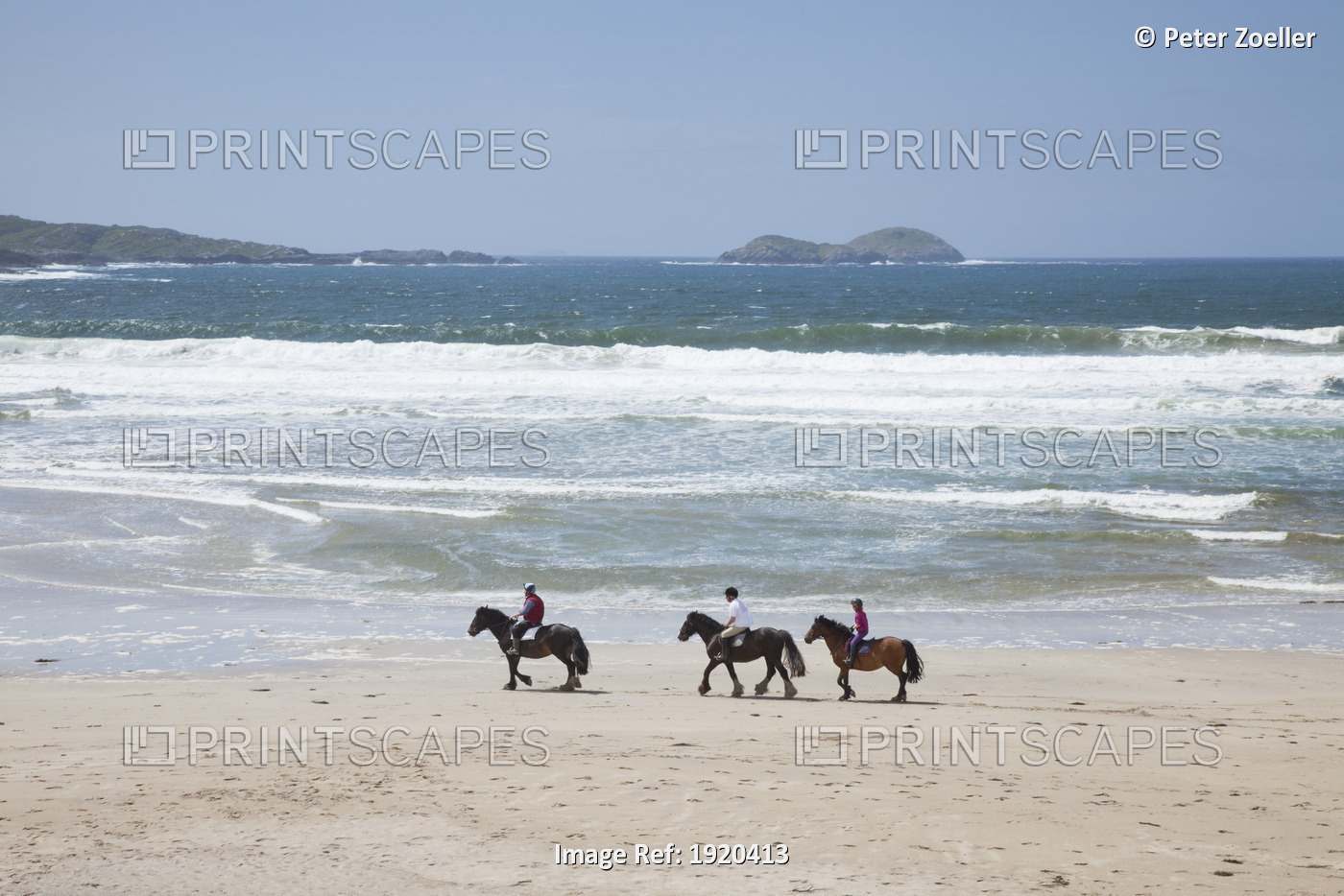 Horseback Riding On The Beach; Derrynane Beach, Caherdaniel, County Kerry, ...