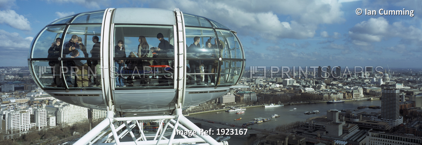 Looking across to neighboring bubble at top of the London Eye, London, England