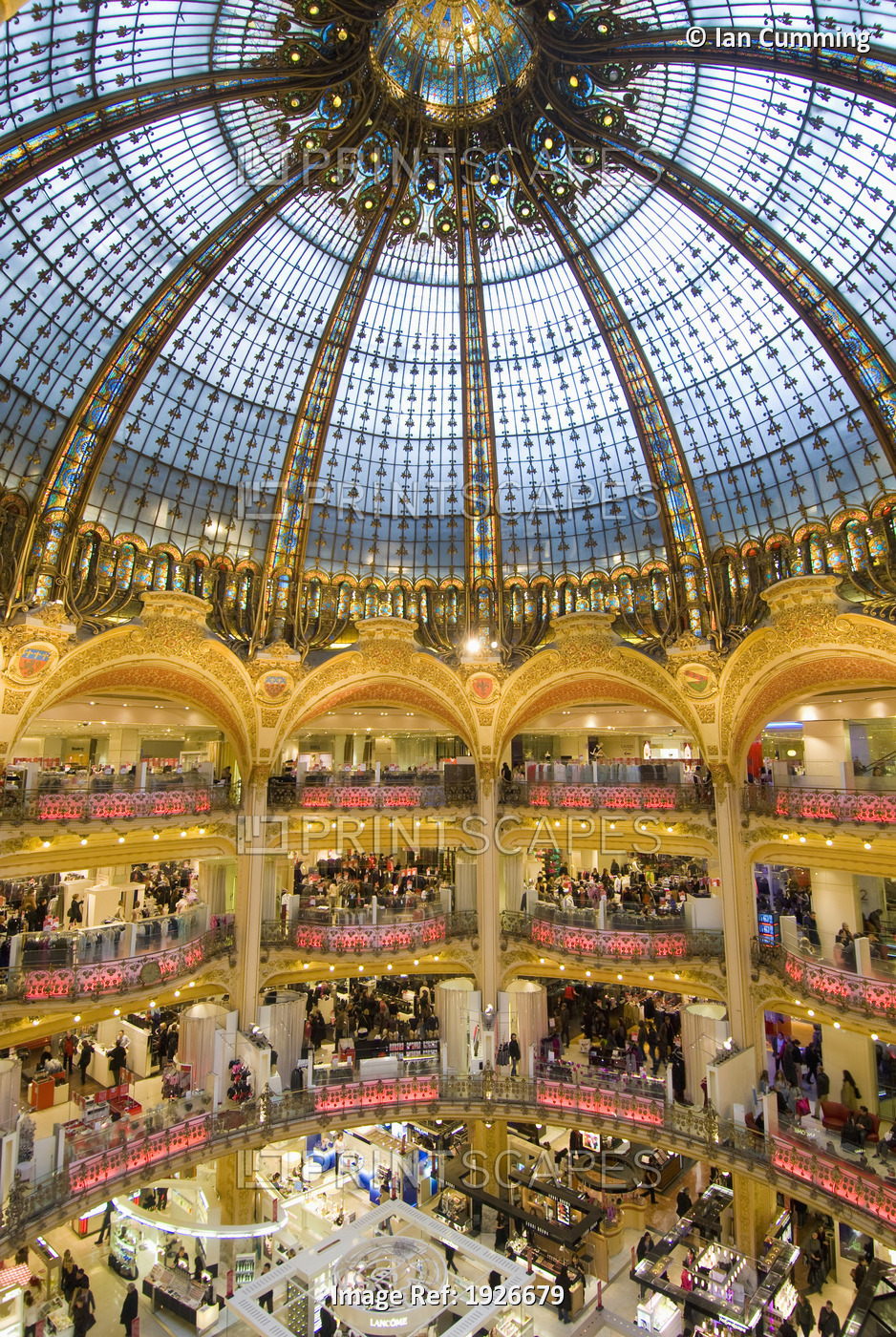 High View Of The Domed Central Area Of Galeries Lafayette, Looking Down On ...