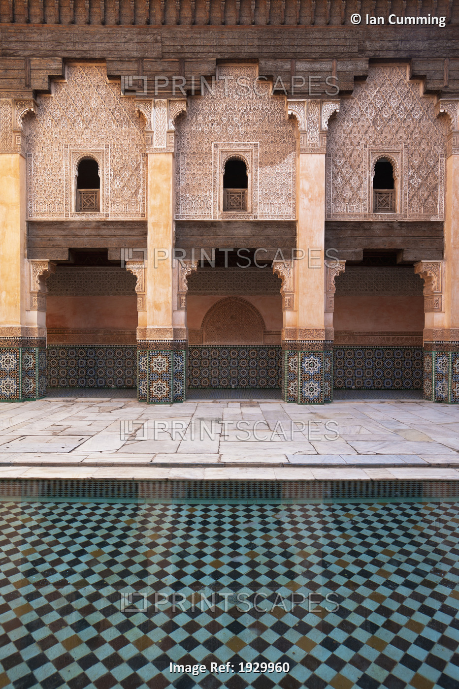 Morocco, Swimming pool in courtyard of Ben Youssef Medersa; Marrakesh