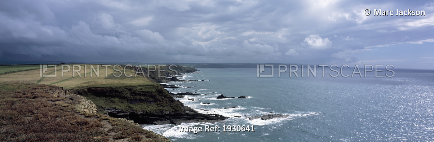 Panoramic shot of the rugged North Cornish Coast, Cornwall, England, UK.