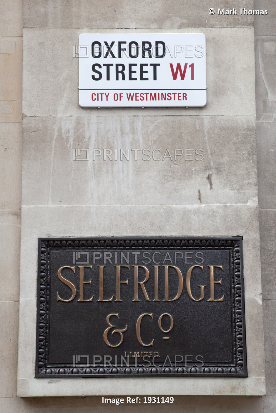 Street sign and outside Selfriges, Oxford Street, London, England, UK, London, ...