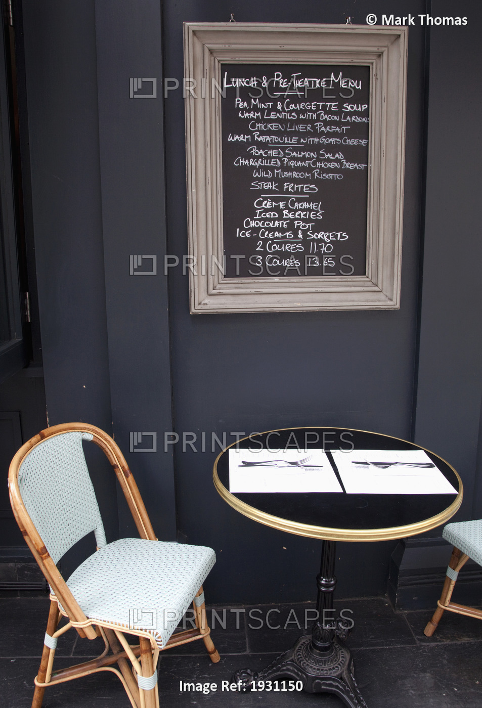 Resturant set for lunch, chair and table, Covent Garden, London, England, UK, ...