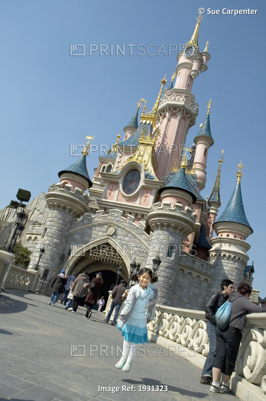 Girl Leaping For Joy In Front Of Sleeping Beauty Castle, Fantasyland, ...