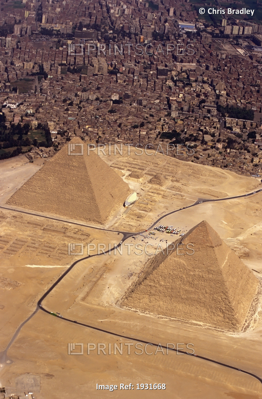 Aerial View Of Great Cheops & Chaphren Pyramids, Giza, Egypt; Giza, Egypt