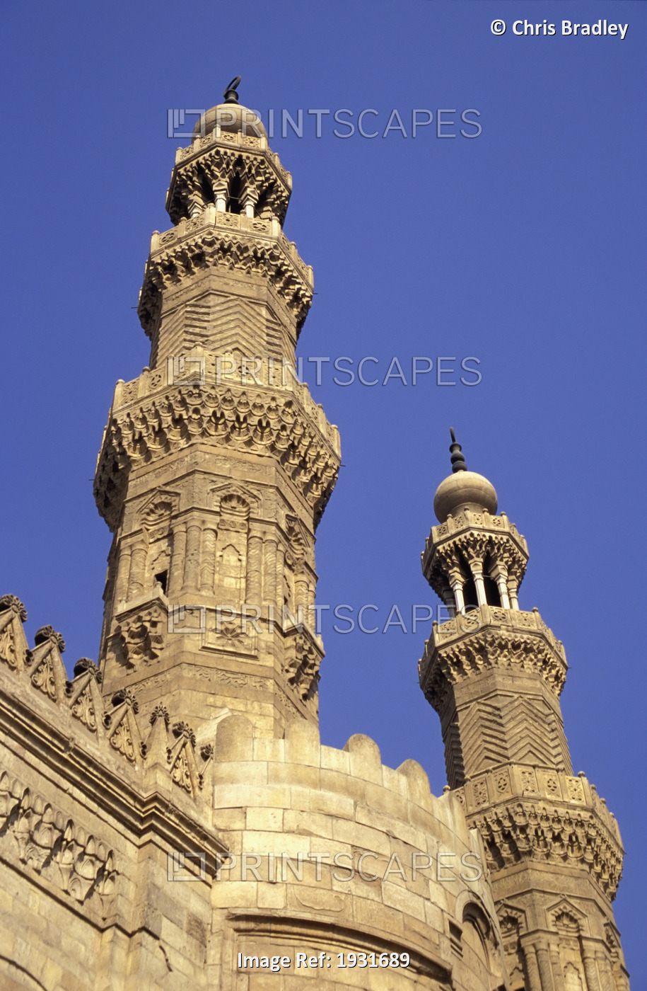 Low Angle View Of Minarets Above Bab Zuwayla, Central Cairo, Cairo, Egypt; ...
