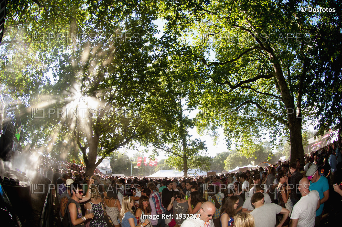 Rays Of Sunlight Coming Through The Trees Over Clubbers At Lovebox Festival In ...