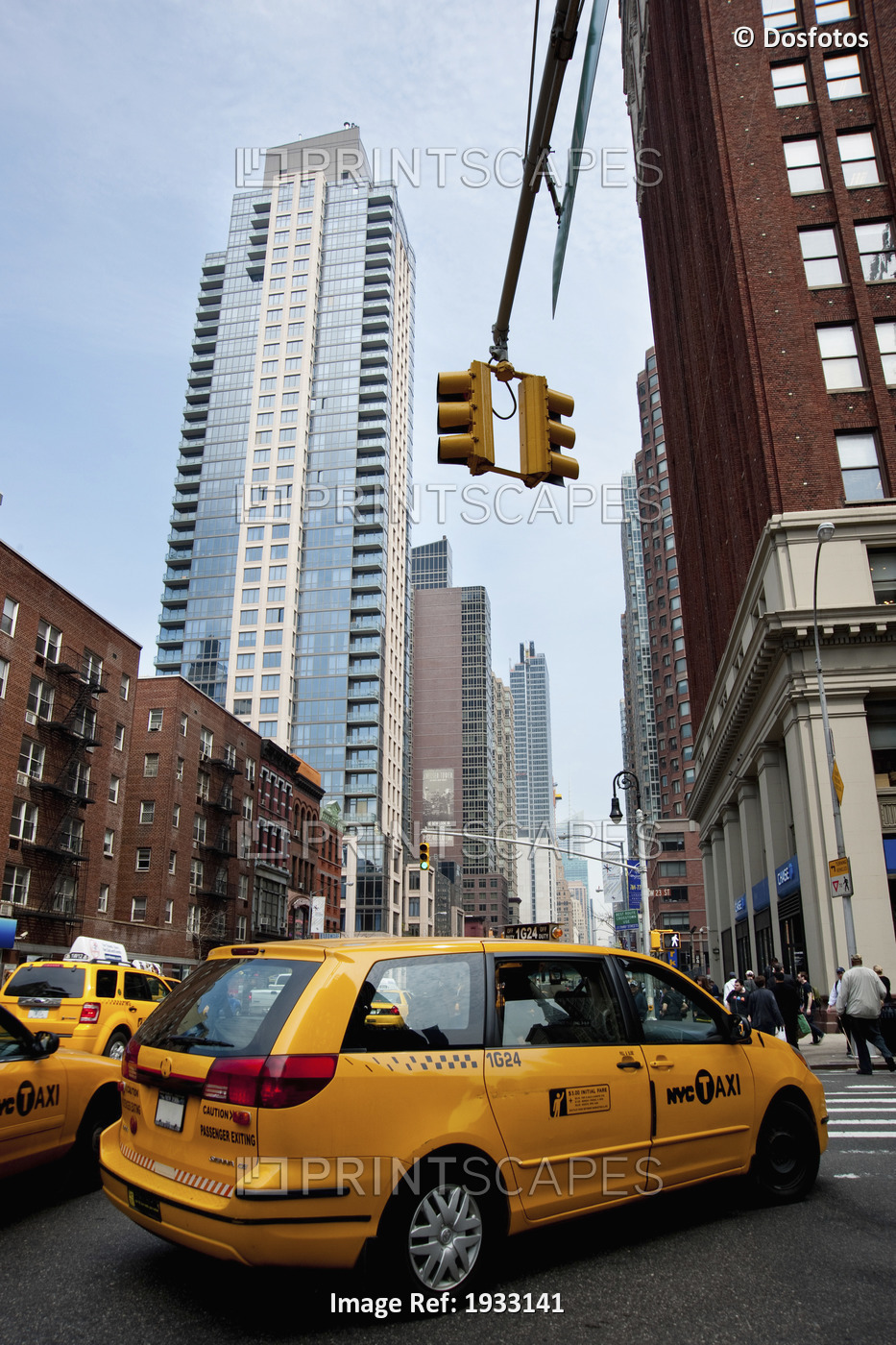 Yellow taxis in the 6th Avenue, Manhattan, New York, USA