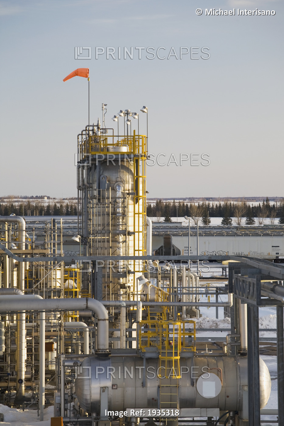 Oil Refinery Tower And Pipes; Fort Saskatchewan, Alberta, Canada