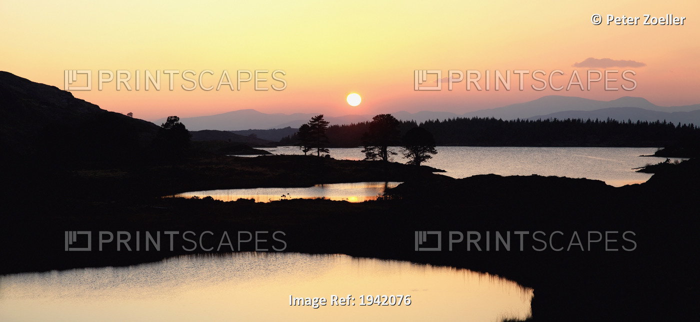 The Cloonee Lakes At Sunset; Tuosist, County Kerry, Ireland