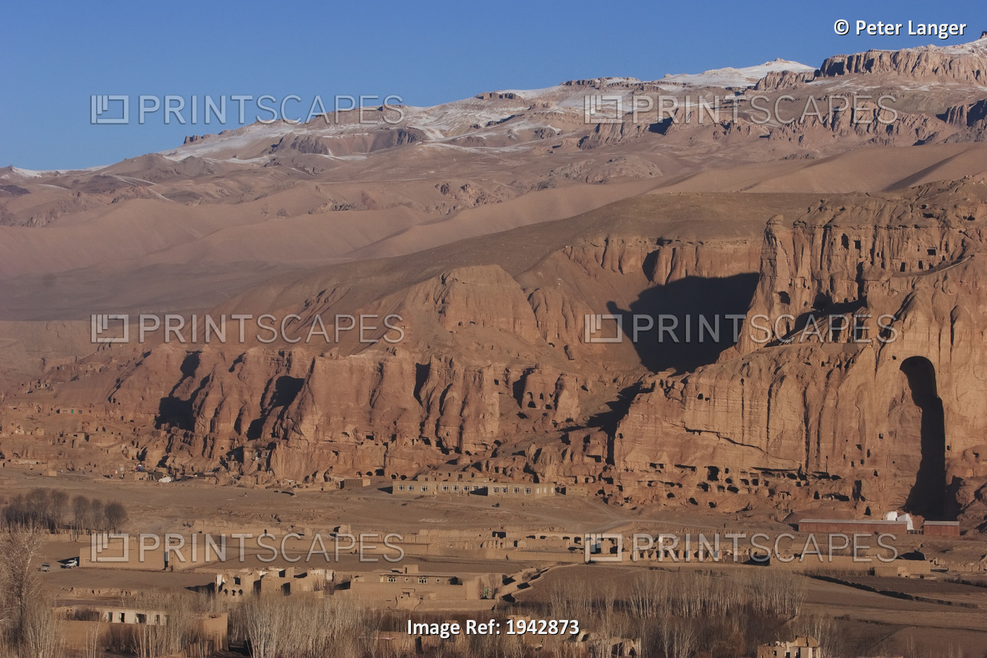 Panoramic View Of Bamiyan And The Escarpment With Hundreds Of Caves And The ...