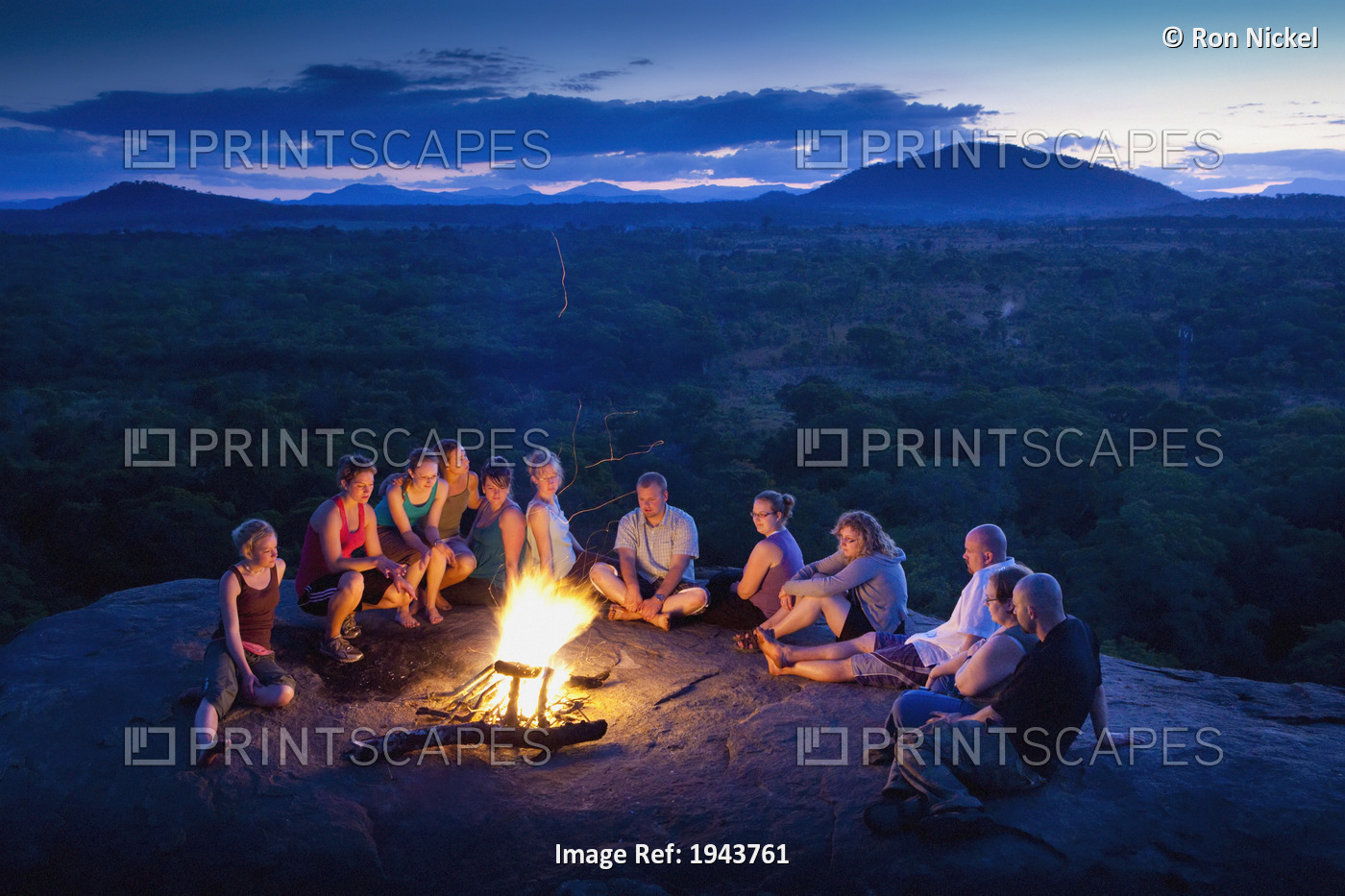 A Group Of People Around A Campfire; Mucombedze Manica Mozambique Africa