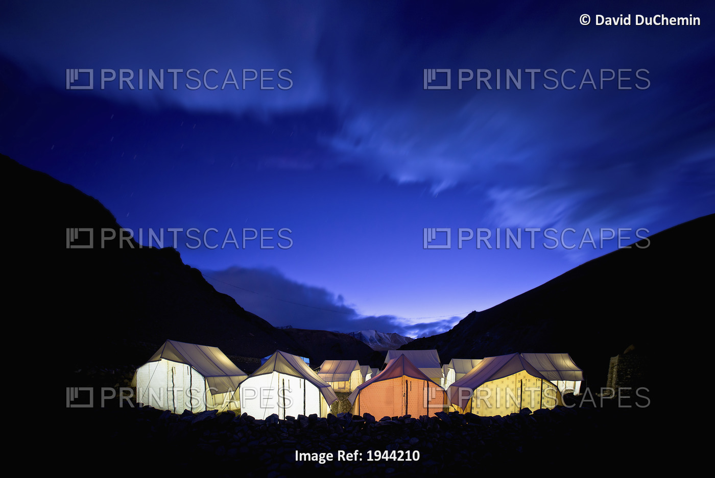 Tents Illuminated In A Valley At Night; Tso Moriri Ladakh India