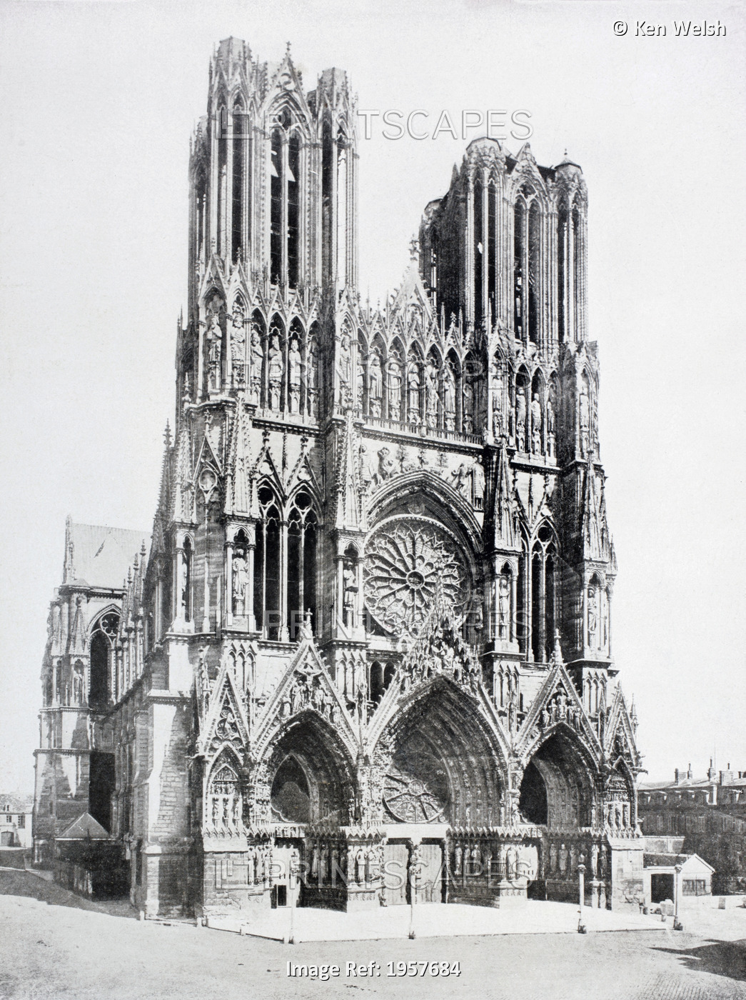 Main Facade Of Notre-Dame De Reims (Our Lady Of Rheims) Cathedral, France, As ...