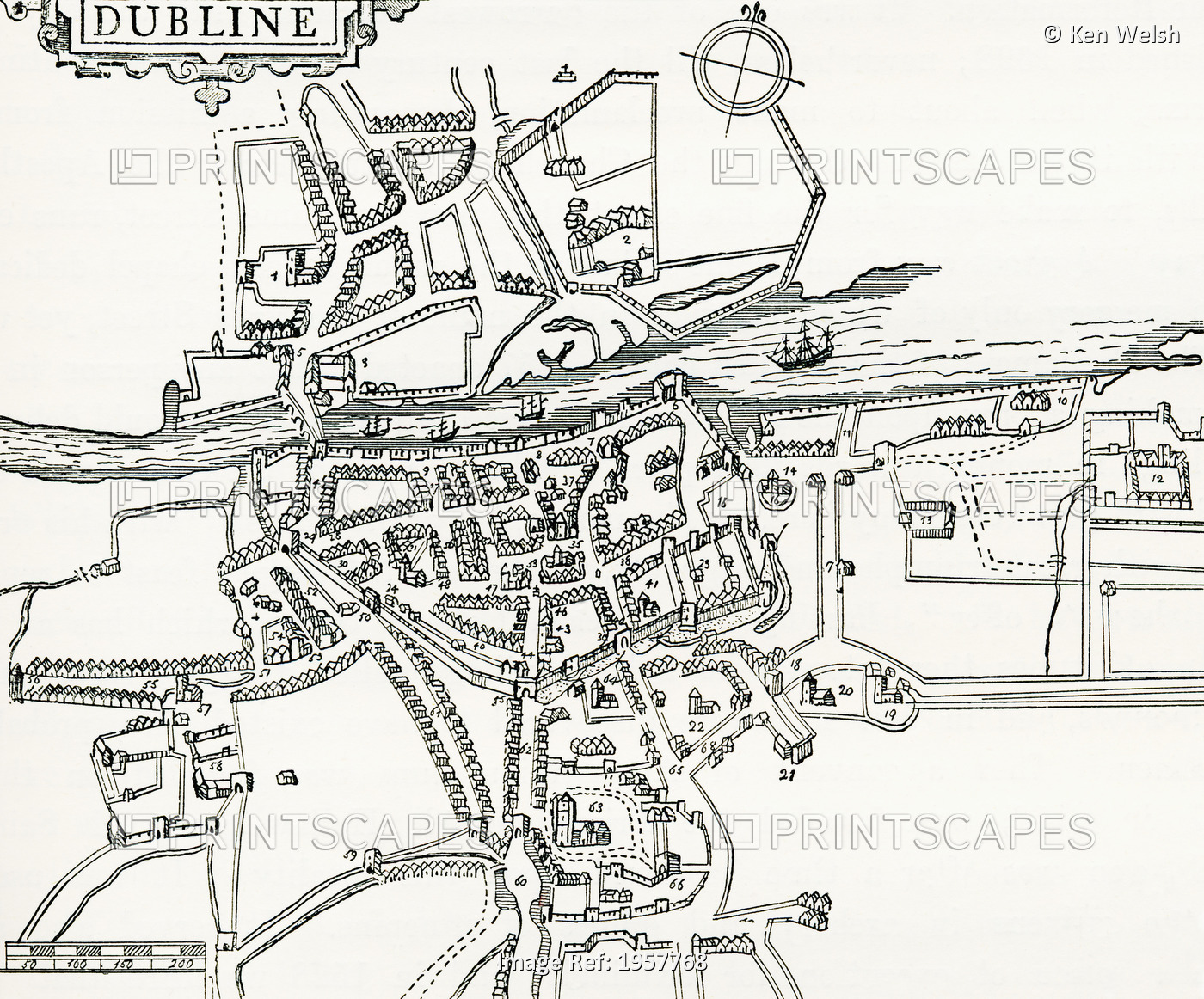 Map Of Dublin, Ireland In 1610. From Our Own Country Published 1898.