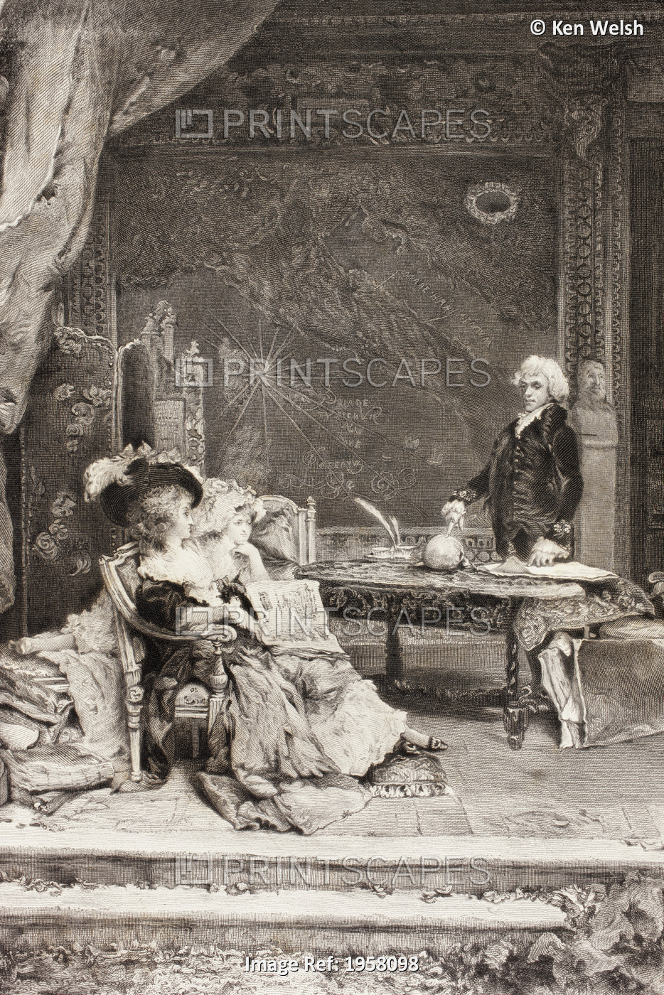 18Th Century Aristocratic Women Receiving Private Lesson From A Tutor. After A ...