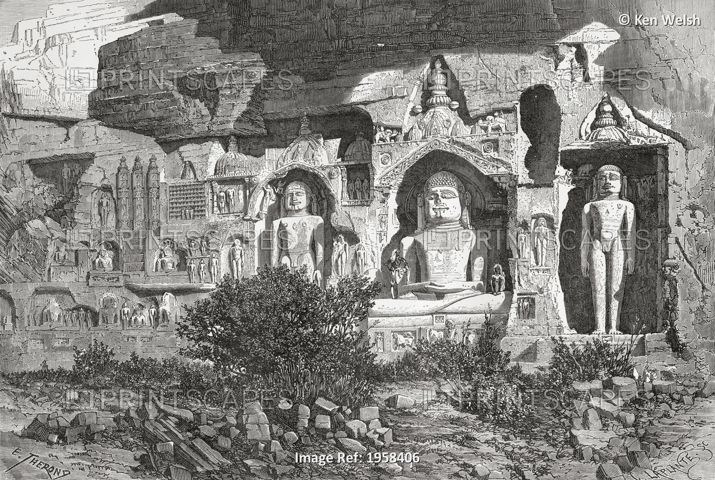 Jain Sculptures At The Gwalior Fort, Madhya Pradesh, India In The 19Th Century. ...