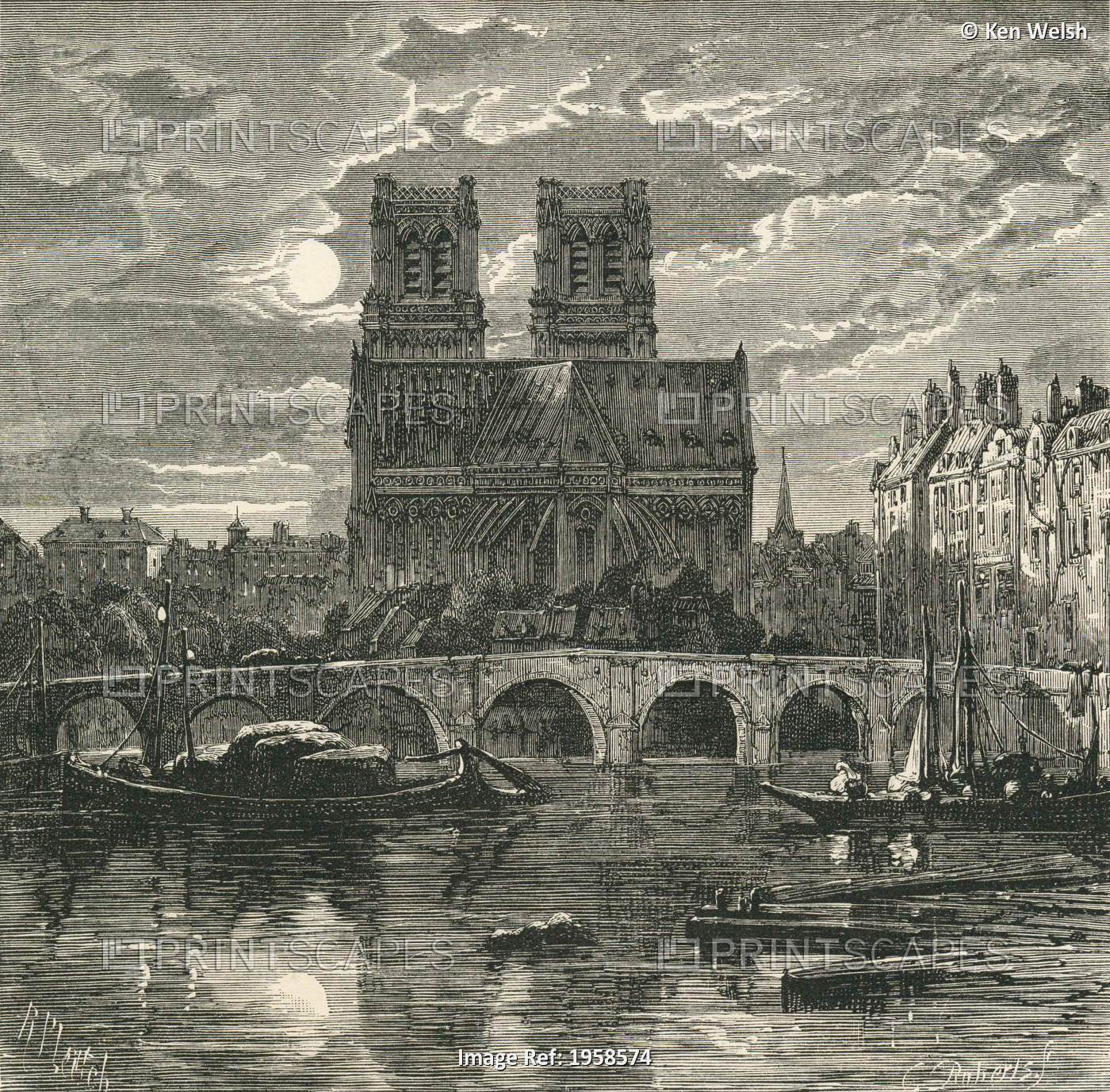 Cathedral Of Notre Dame, Paris, France In The 19Th Century. From French ...
