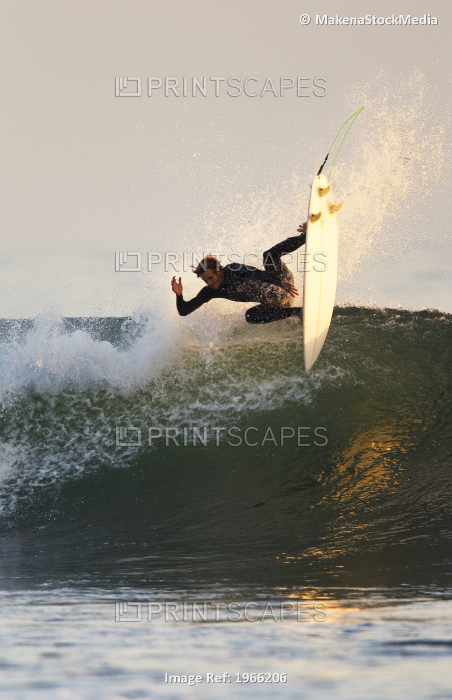California, San Clemente, Surfer Carving Wave, Evening Light. Editorial Use ...
