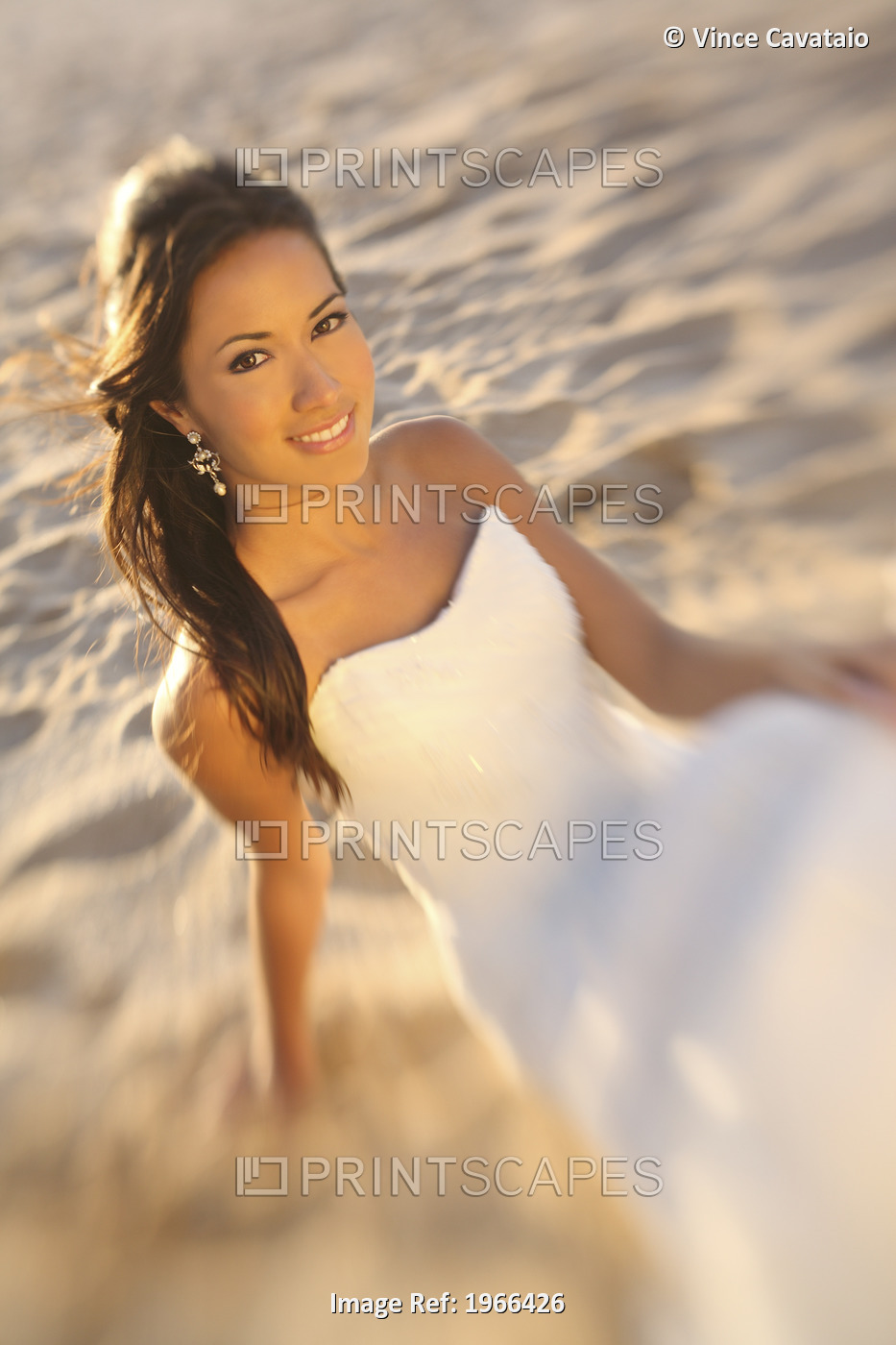 Hawaii, Stunning Bride On Beach.
