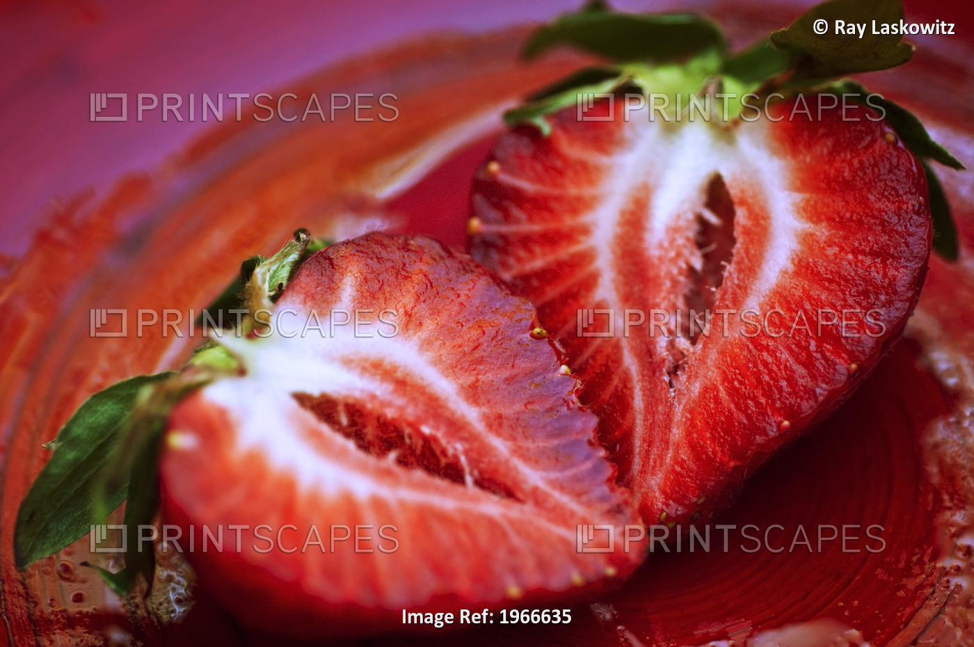 Fresh Strawberries Cut In Half, Red Plate.