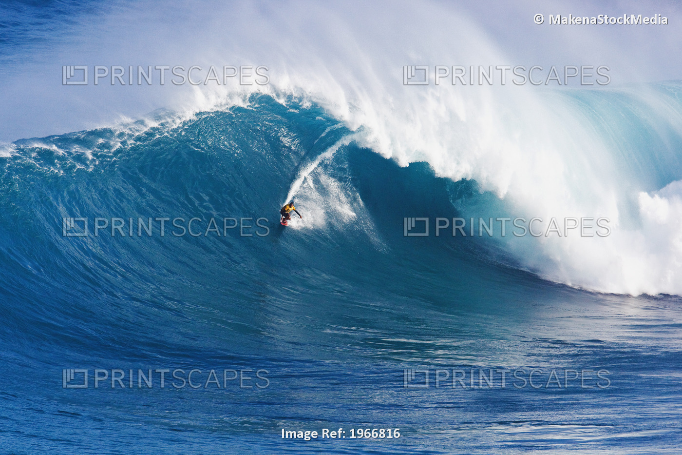 Hawaii, Maui, Peahi (Jaws), Surfer Rides A Giant Wave