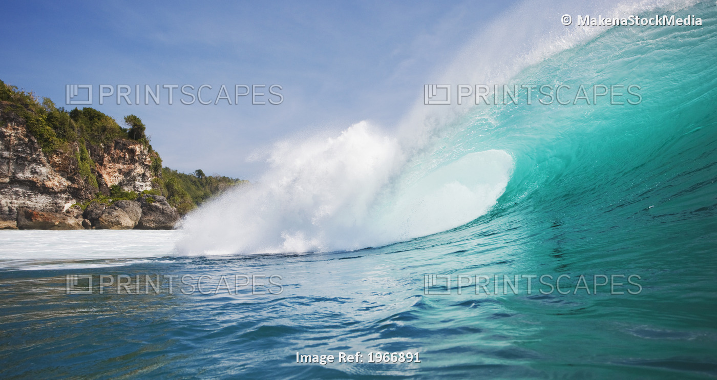 Indonesia, Bali, Padang Padang, Large Wave Breaks At Padang Padang