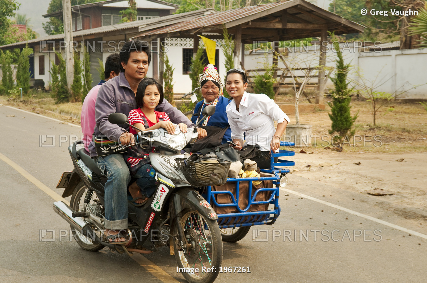 Thailand, Chiang Mai Province, Family Riding Motorcycle And Sidecar Through ...