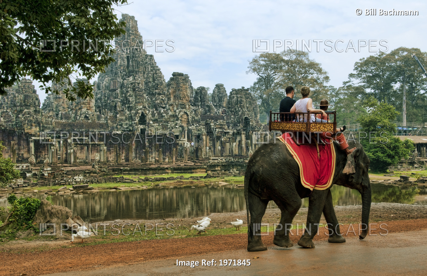 South East Asia, Cambodia, Siem Reap, Tourists Take A Guided Elephant Ride To ...